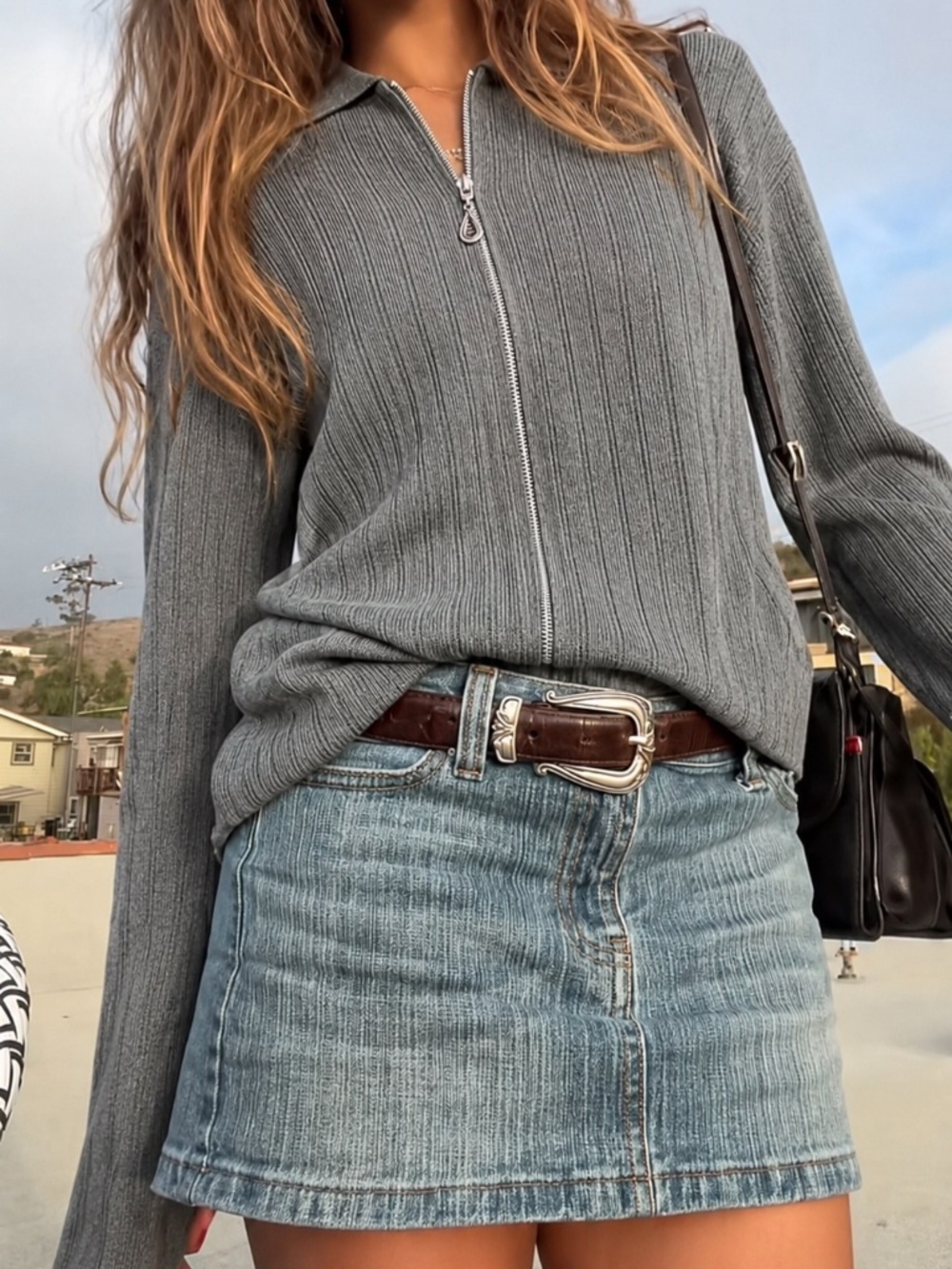 90's Greige Zip-up Sweater Ribbed Size XL Relaxed Fit Baggy